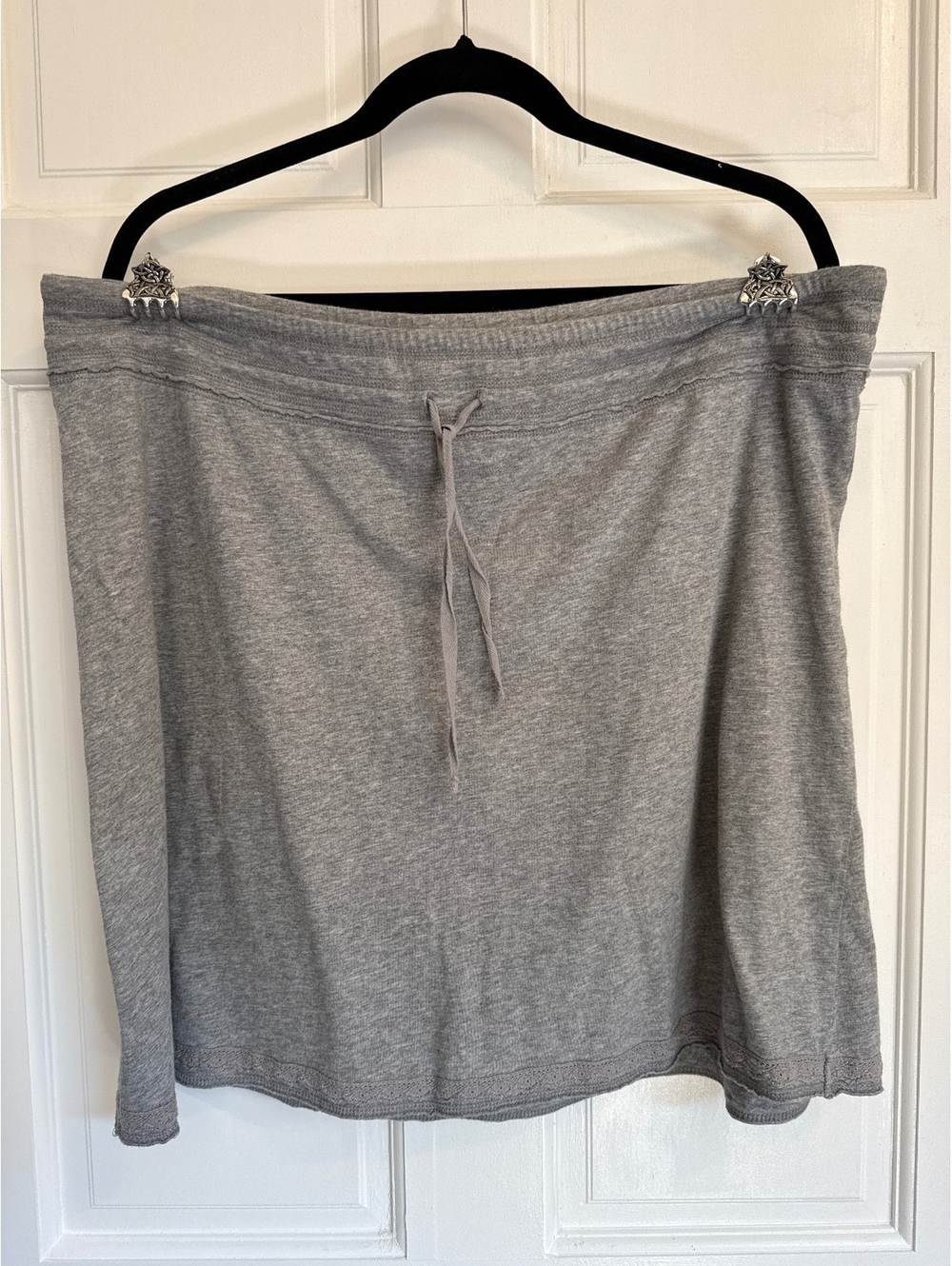 Merona XL Gray Cotton Casual Skirt with Drawstring Waist and Lace Trim